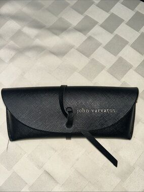 John Varvatos Black Textured Leather Sunglasses Case with Wrap Tie